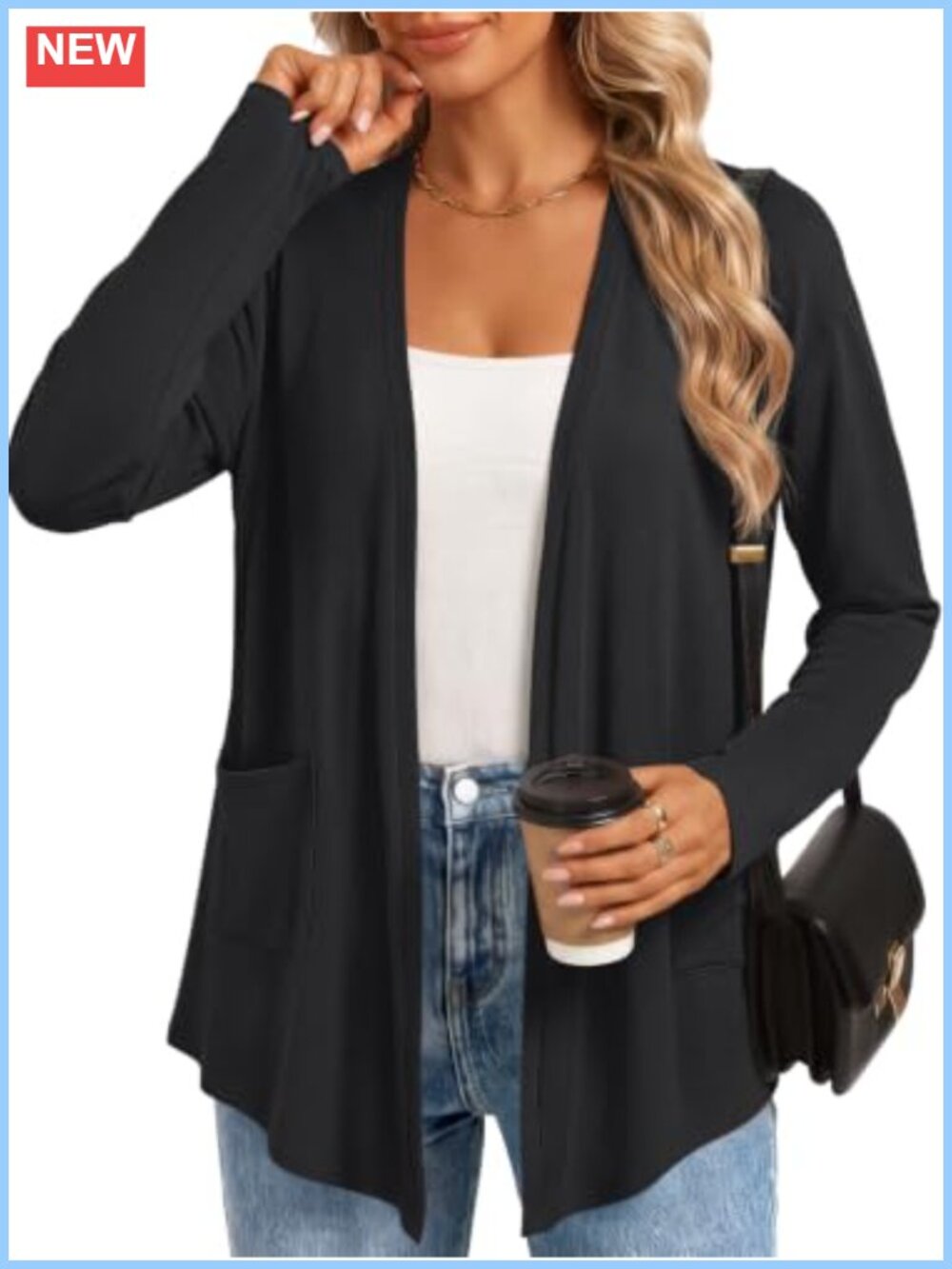 Women Long Sleeve Open Front Lightweight Stretch Cardigan